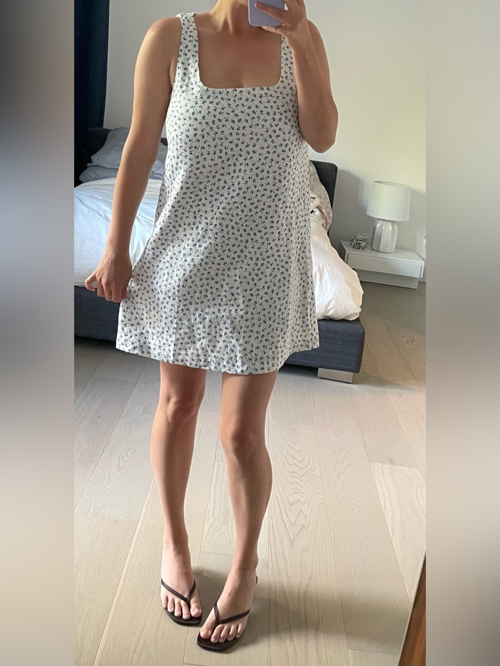 Reformation white dress with blue floral